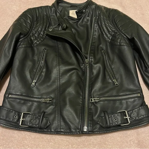 We The Free Black Vegan Leather Moto Biker Jacket Large - Picture 2 of 13